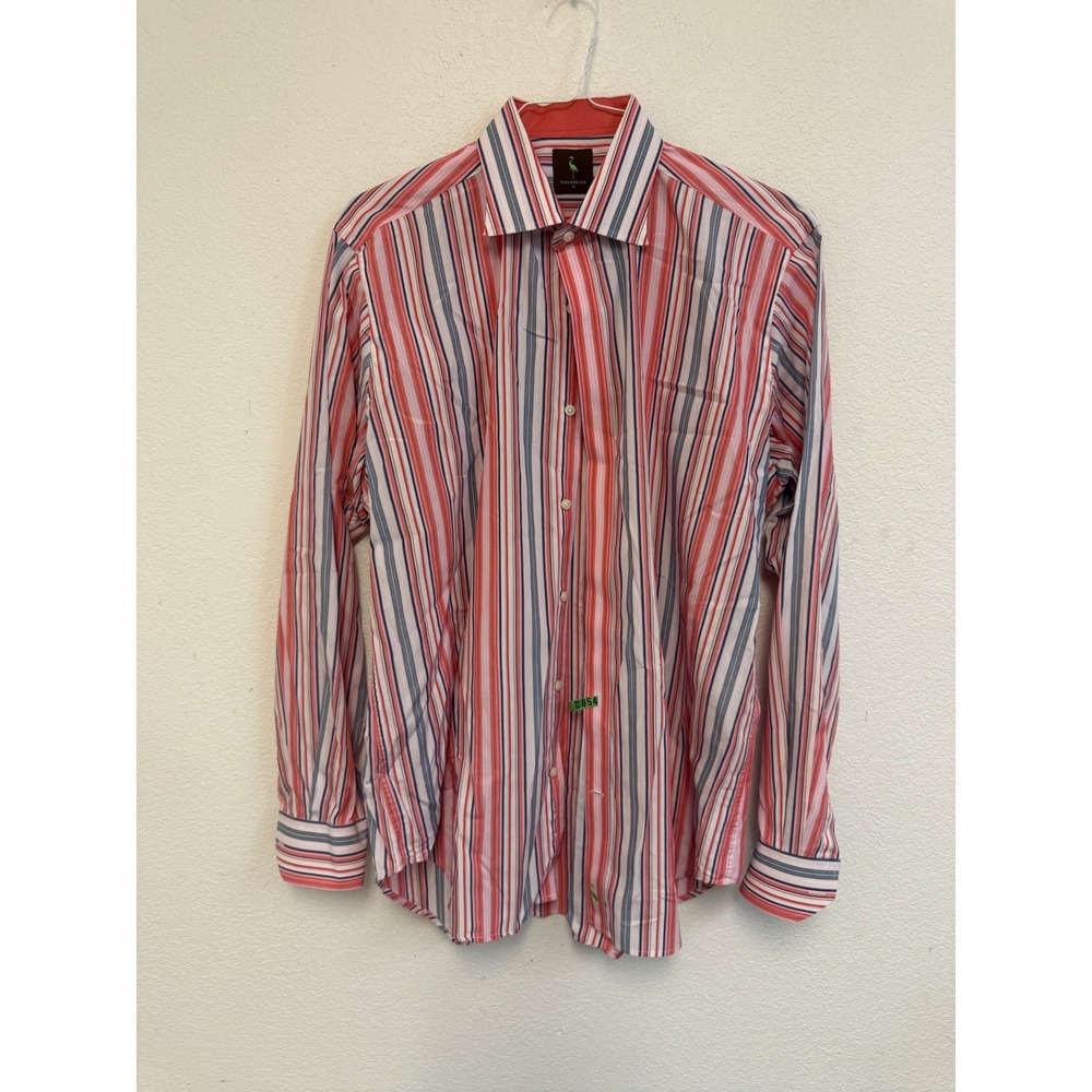 Tailorbyrd Mens XL Long Sleeve Button Down Shirt Striped 100% Cotton Red Blue